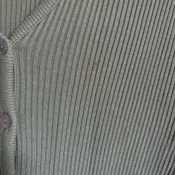 Green Ribbed Button Up Cardigan Vintage Lettuce Edge Soft Women's Sweater Olive - Picture 3 of 7